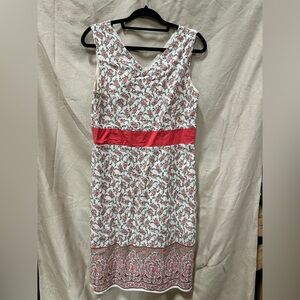 NorthStyle White and Brown Sheath Midi Dress V-Neck Sleeveless